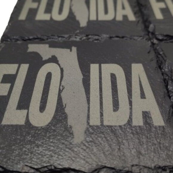 4" Inch Black Coasters Stone Coaster Set, Laser Engraved "Florida" - Picture 3 of 9